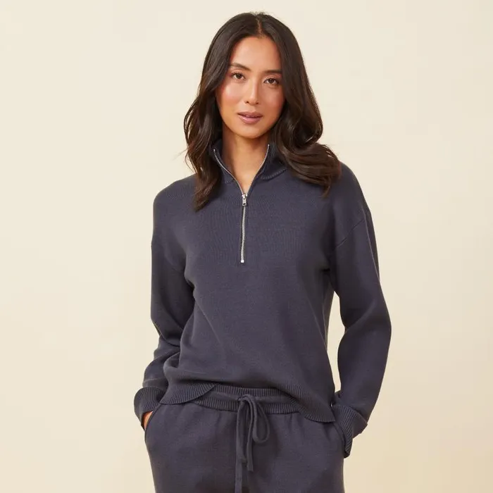 MONROW SWEATSHIRTS Soft Knit Half Zip Sweater Blue Black 8211 Shop