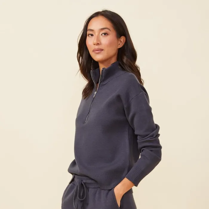 MONROW SWEATSHIRTS Soft Knit Half Zip Sweater Blue Black 8211 Shop