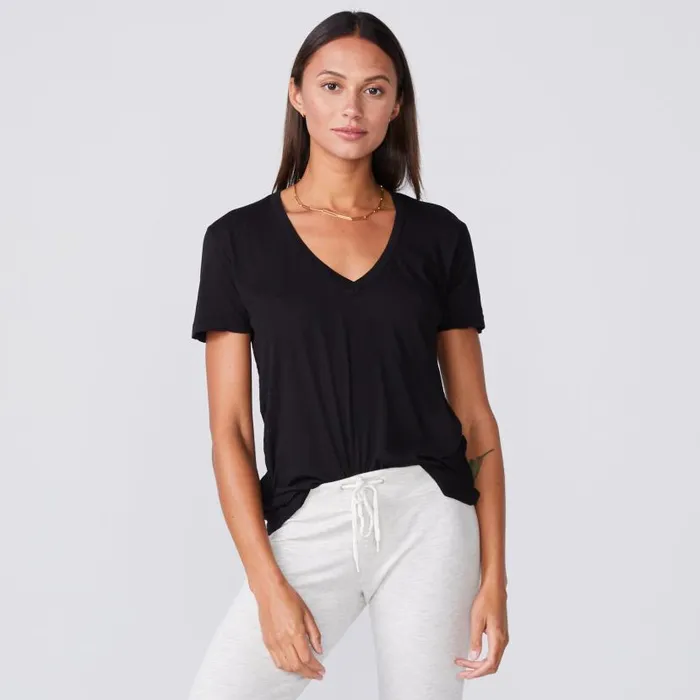 MONROW TEES Super Fine Jersey Fitted V Neck Tee Black 8211 Shop