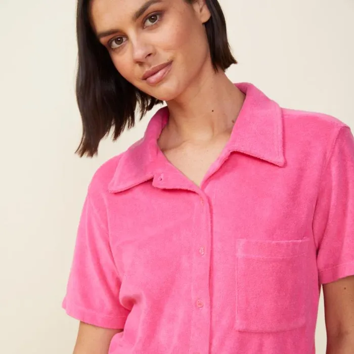 MONROW TEES Terry Cloth Pocket Shirt Azalea 8211 Shop