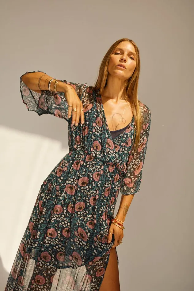 Natalie Martin COCO MAXI Vintage Flowers Indigo Shop Dresses