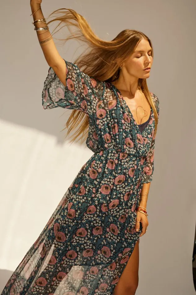 Natalie Martin COCO MAXI Vintage Flowers Indigo Shop Dresses