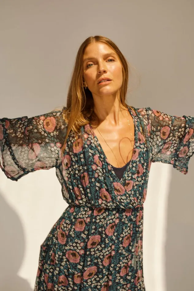 Natalie Martin COCO MAXI Vintage Flowers Indigo Shop Dresses