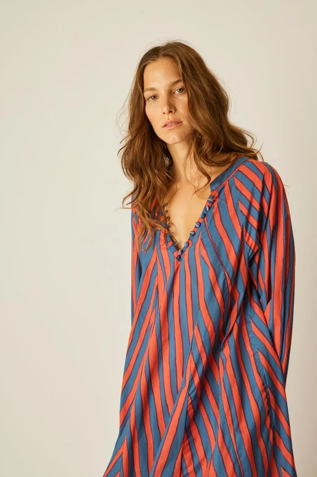 Natalie Martin FIORE MAXI Batik Stripe Blood Orange Shop Dresses