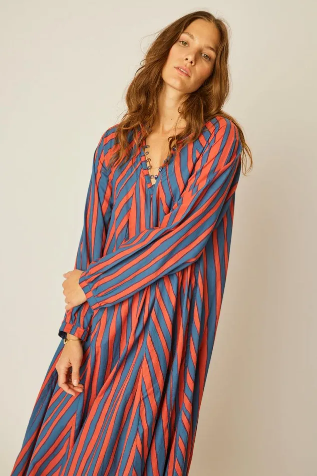 Natalie Martin FIORE MAXI Batik Stripe Blood Orange Shop Dresses