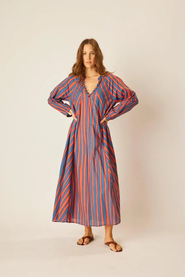Natalie Martin FIORE MAXI Batik Stripe Blood Orange Shop Dresses