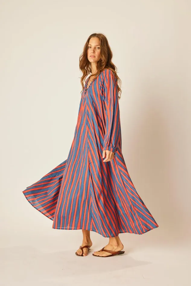 Natalie Martin FIORE MAXI Batik Stripe Blood Orange Shop Dresses