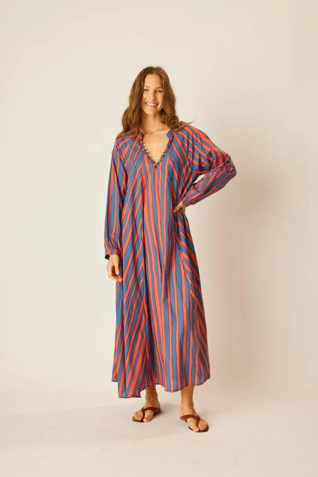 Natalie Martin FIORE MAXI Batik Stripe Blood Orange Shop Dresses