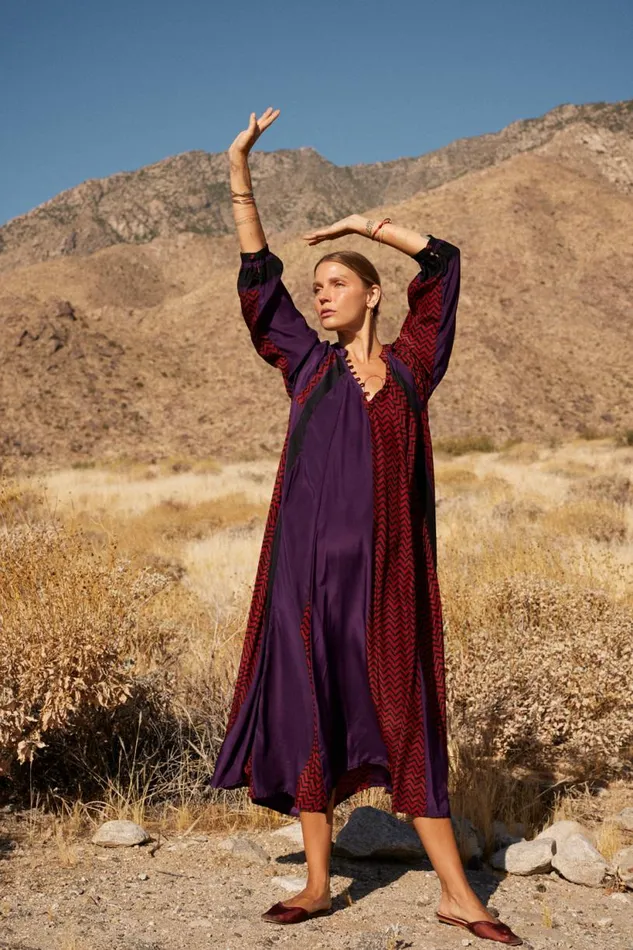 Natalie Martin FIORE MAXI Block Zigzag Aubergine Shop Dresses