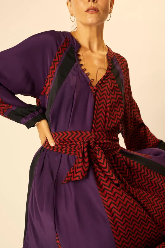 Natalie Martin FIORE MAXI Block Zigzag Aubergine Shop Dresses