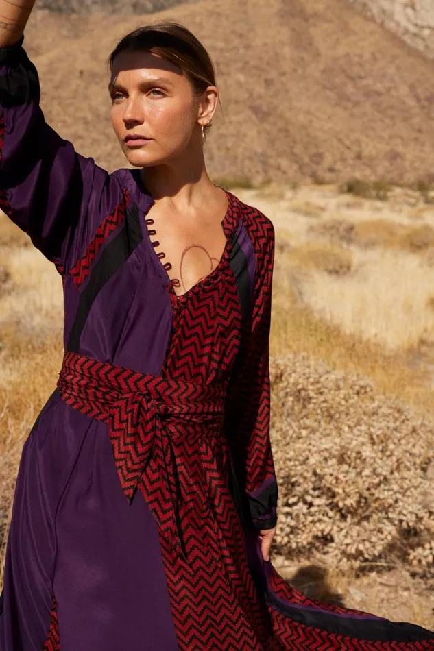 Natalie Martin FIORE MAXI Block Zigzag Aubergine Shop Dresses