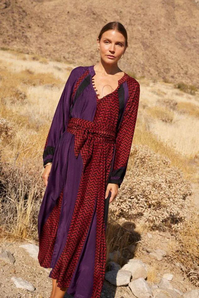 Natalie Martin FIORE MAXI Block Zigzag Aubergine Shop Dresses