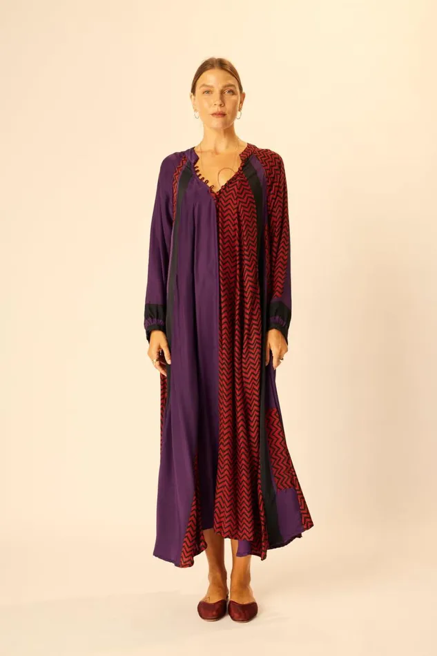 Natalie Martin FIORE MAXI Block Zigzag Aubergine Shop Dresses