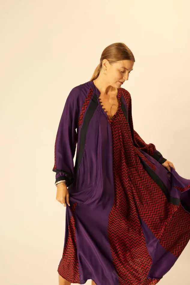 Natalie Martin FIORE MAXI Block Zigzag Aubergine Shop Dresses