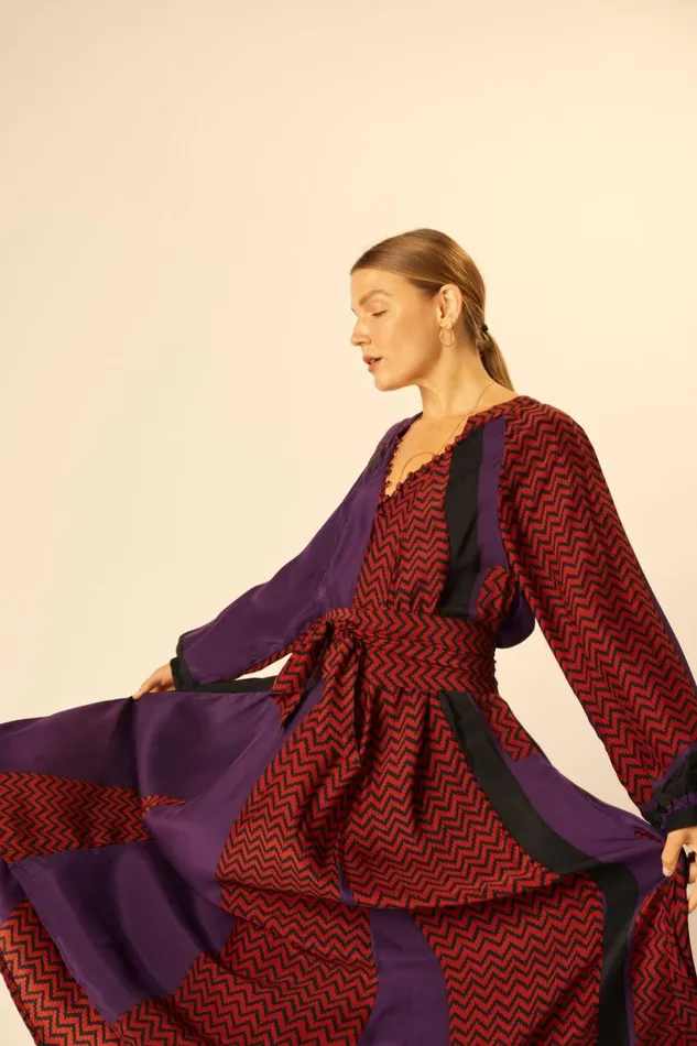 Natalie Martin FIORE MAXI Block Zigzag Aubergine Shop Dresses