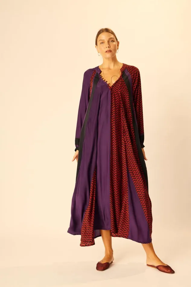 Natalie Martin FIORE MAXI Block Zigzag Aubergine Shop Dresses