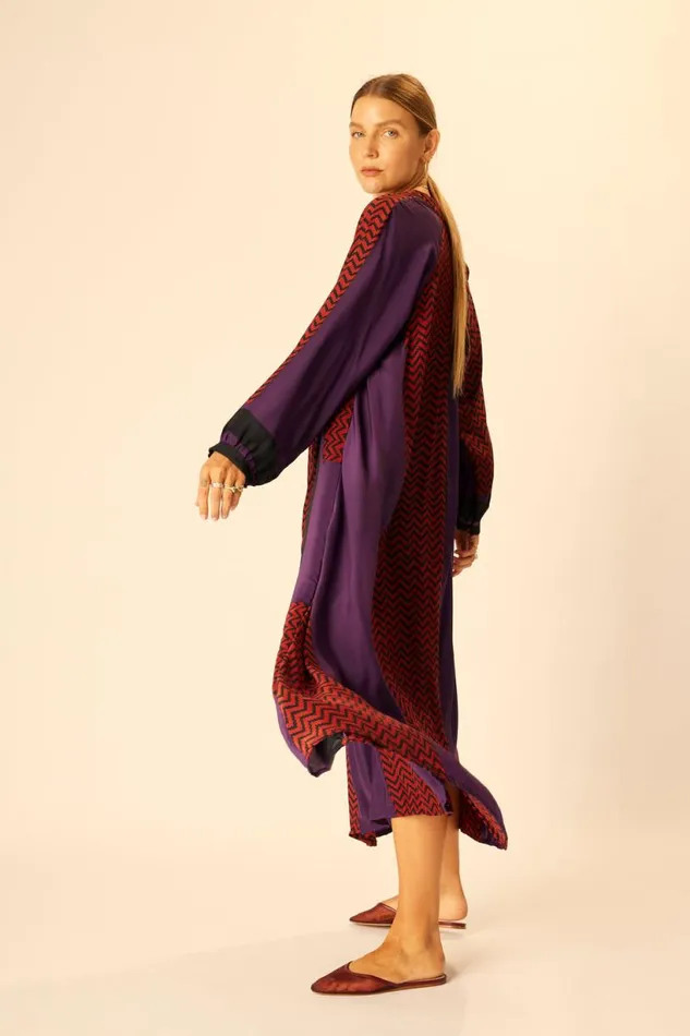 Natalie Martin FIORE MAXI Block Zigzag Aubergine Shop Dresses