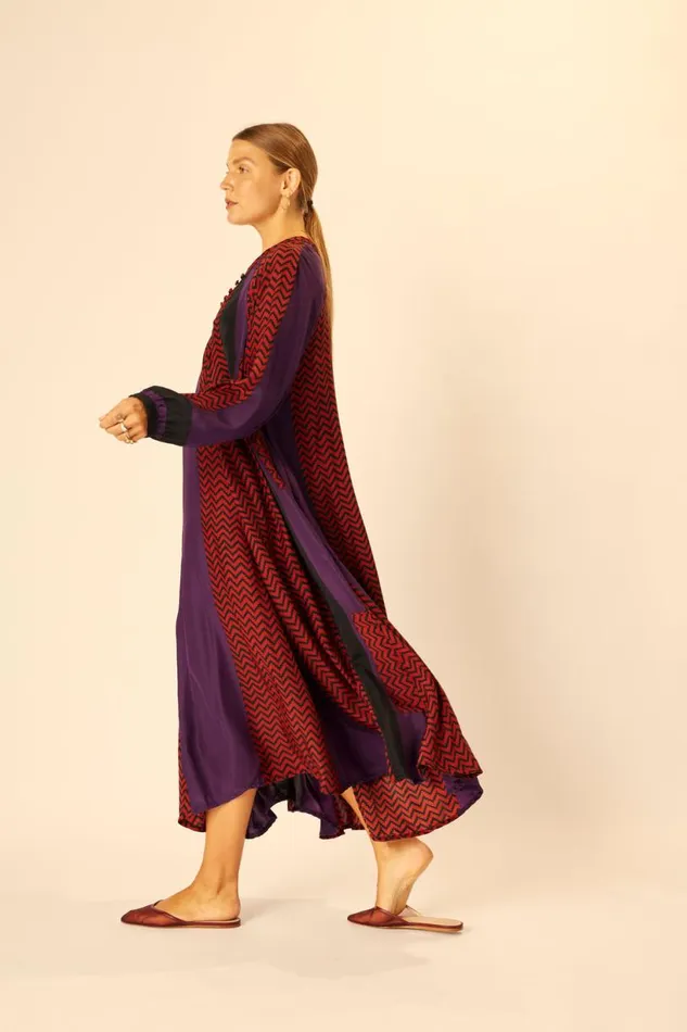 Natalie Martin FIORE MAXI Block Zigzag Aubergine Shop Dresses