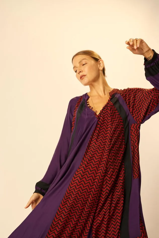 Natalie Martin FIORE MAXI Block Zigzag Aubergine Shop Dresses
