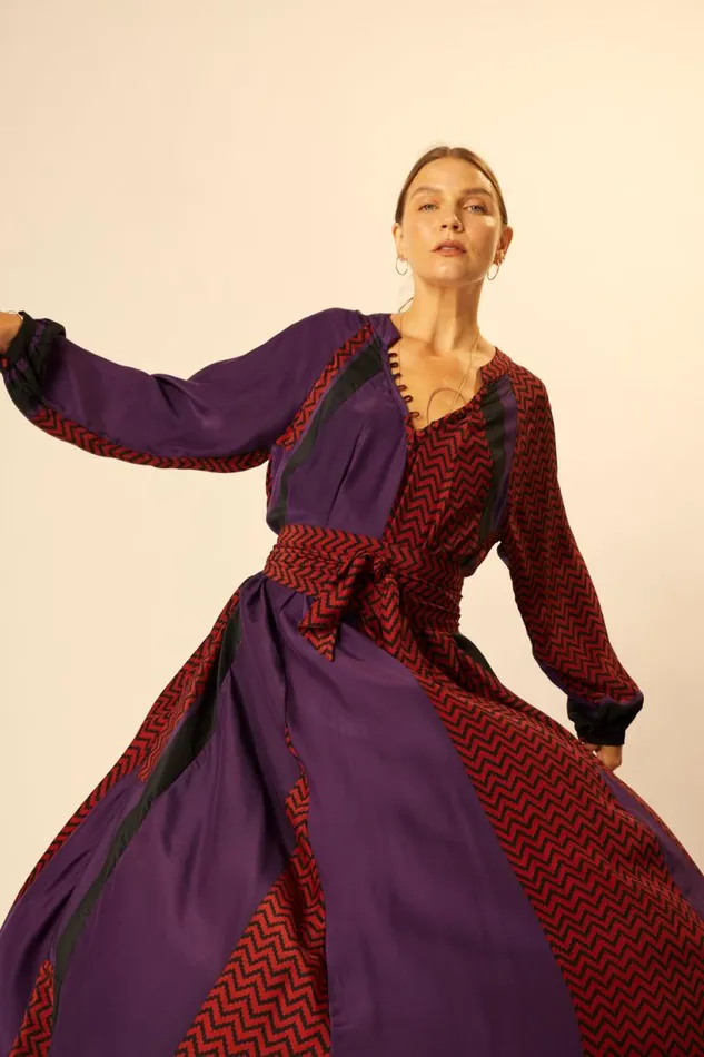 Natalie Martin FIORE MAXI Block Zigzag Aubergine Shop Dresses