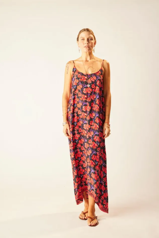 Natalie Martin HEATHER MAXI Silk Watercolor Print Onyx Shop Dresses