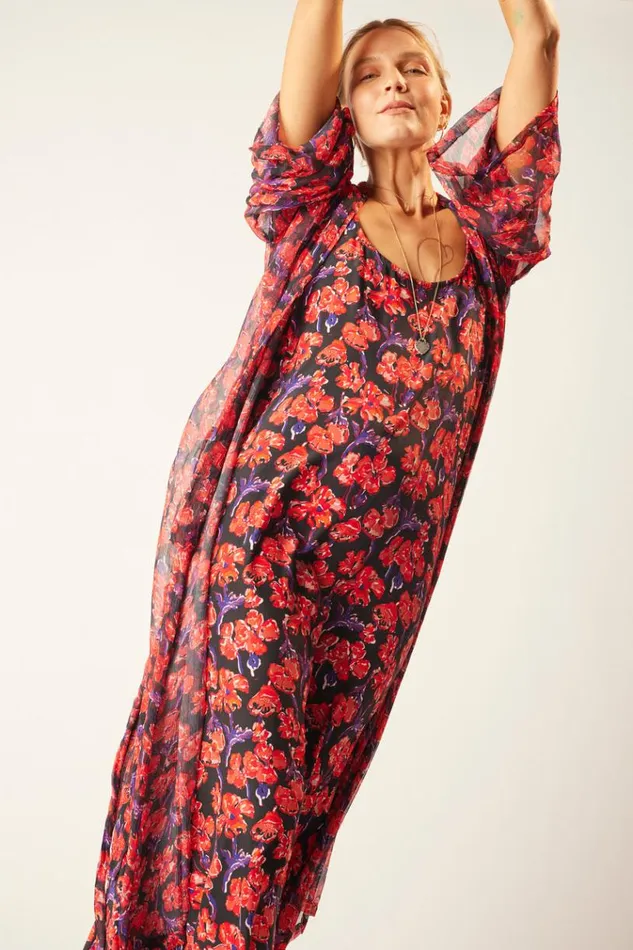 Natalie Martin HEATHER MAXI Silk Watercolor Print Onyx Shop Dresses