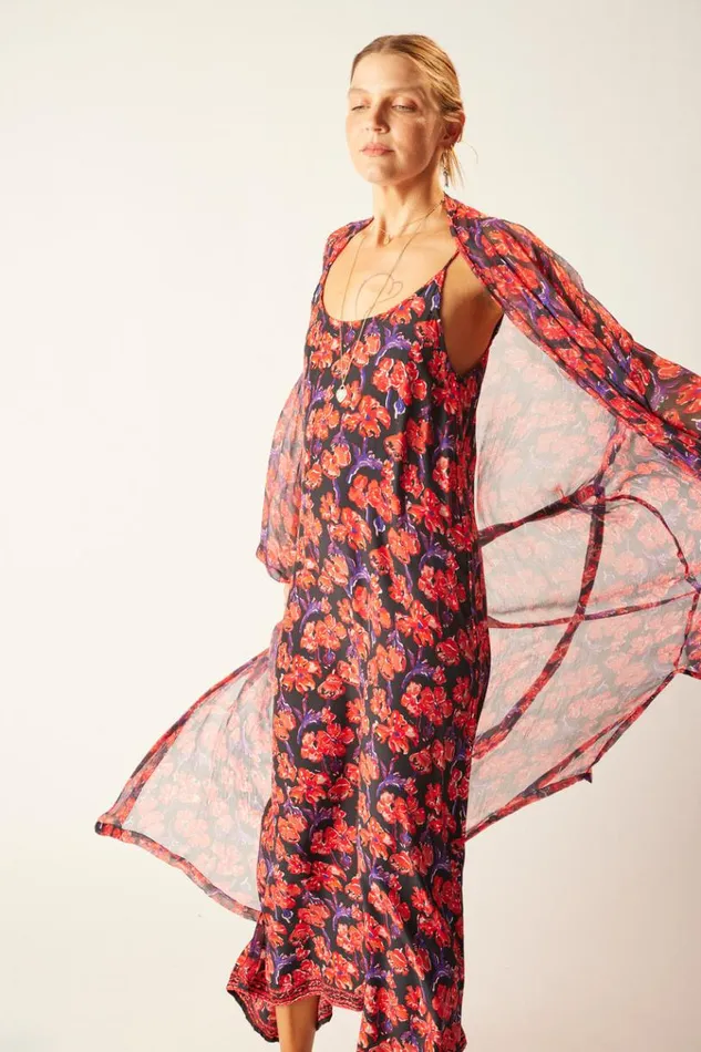 Natalie Martin HEATHER MAXI Silk Watercolor Print Onyx Shop Dresses