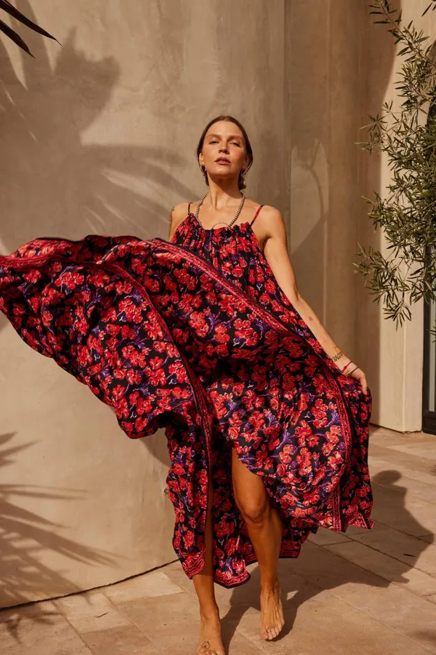 Natalie Martin JERUSHA MAXI Silk Watercolor Onyx Shop Dresses