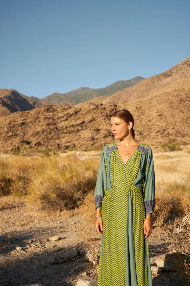 Natalie Martin KATE LONG SLEEVE MAXI Block Zigzag Lime Shop Dresses
