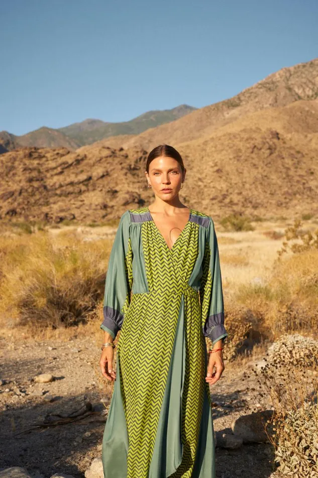 Natalie Martin KATE LONG SLEEVE MAXI Block Zigzag Lime Shop Dresses