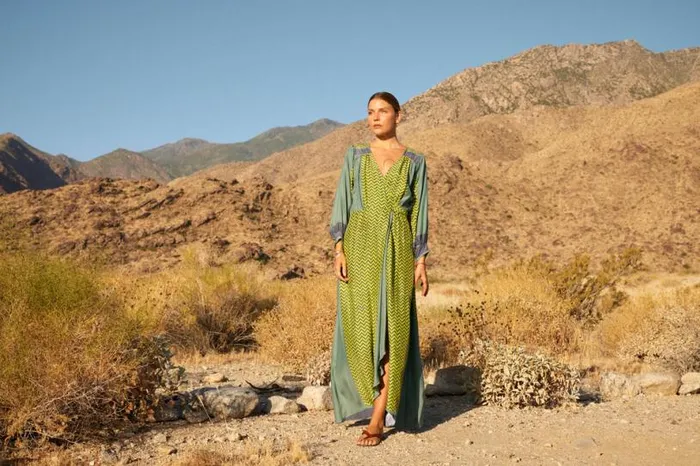 Natalie Martin KATE LONG SLEEVE MAXI Block Zigzag Lime Shop Dresses