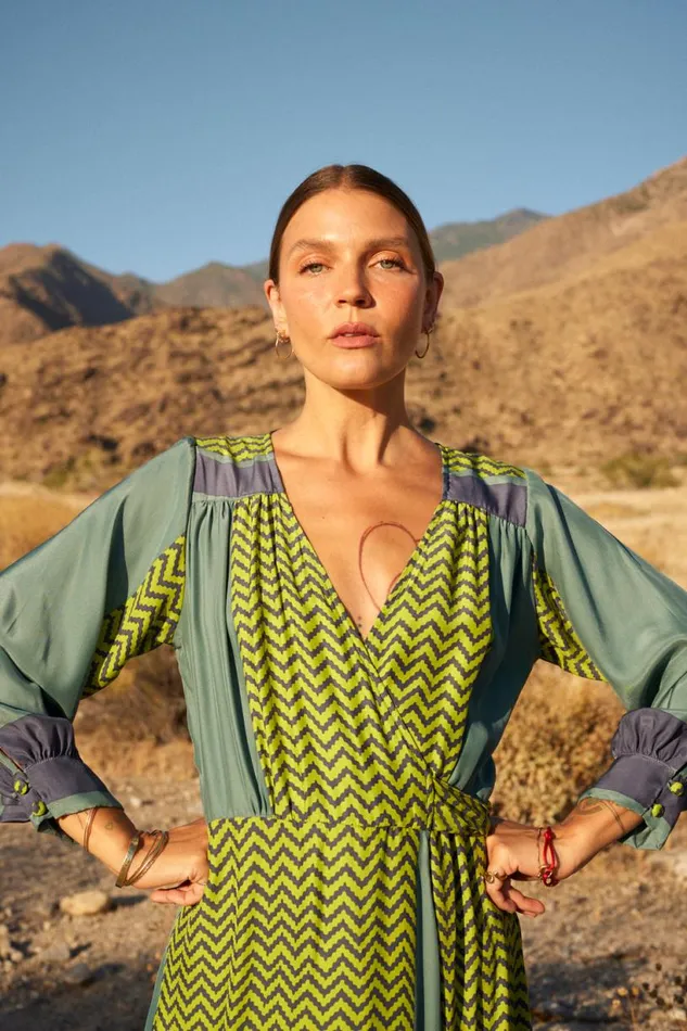 Natalie Martin KATE LONG SLEEVE MAXI Block Zigzag Lime Shop Dresses