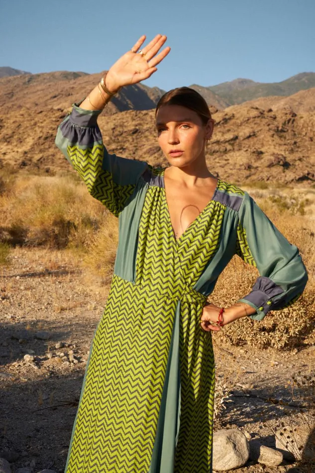 Natalie Martin KATE LONG SLEEVE MAXI Block Zigzag Lime Shop Dresses