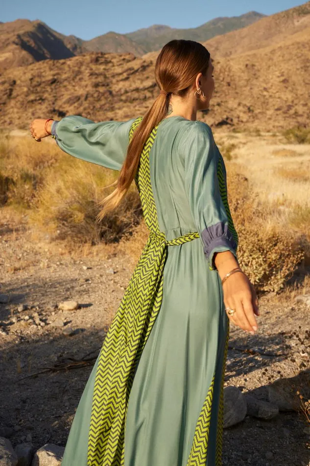 Natalie Martin KATE LONG SLEEVE MAXI Block Zigzag Lime Shop Dresses
