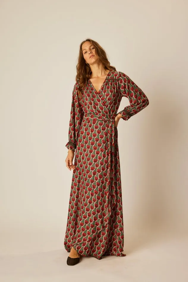 Natalie Martin KATE LONG SLEEVE MAXI Tulip Venetian Red Shop Dresses