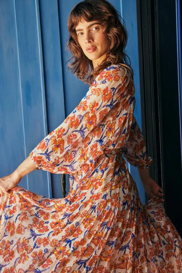 Natalie Martin LAINEY DRESS WITH SASH Chiffon Watercolor Clem Shop Dresses