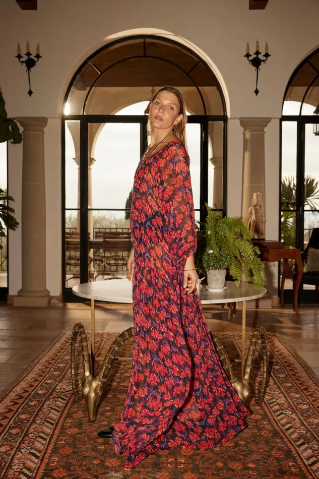 Natalie Martin LAINEY DRESS WITH SASH Chiffon Watercolor Print Onyx Shop Dresses