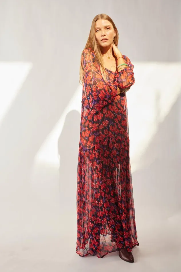 Natalie Martin LAINEY DRESS WITH SASH Chiffon Watercolor Print Onyx Shop Dresses