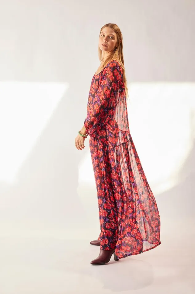 Natalie Martin LAINEY DRESS WITH SASH Chiffon Watercolor Print Onyx Shop Dresses