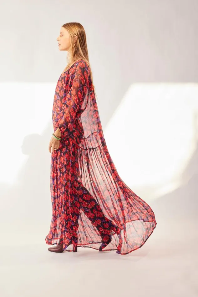 Natalie Martin LAINEY DRESS WITH SASH Chiffon Watercolor Print Onyx Shop Dresses
