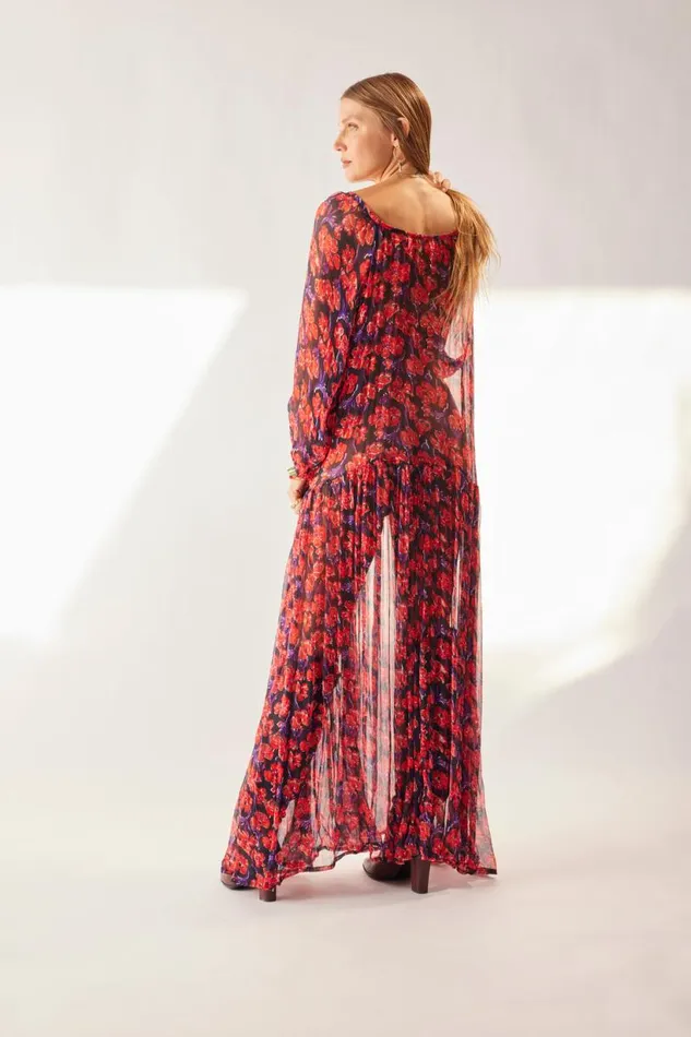 Natalie Martin LAINEY DRESS WITH SASH Chiffon Watercolor Print Onyx Shop Dresses