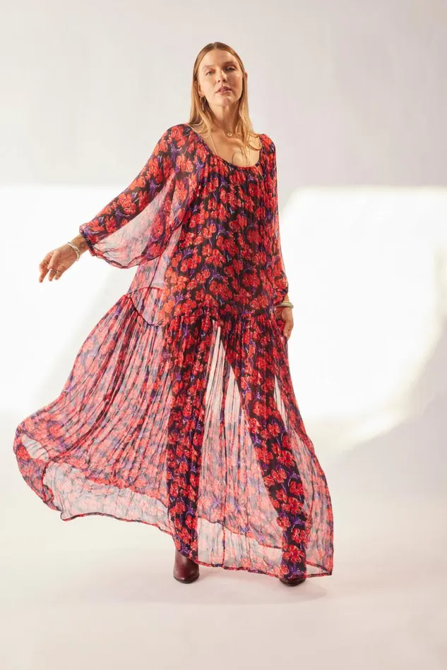 Natalie Martin LAINEY DRESS WITH SASH Chiffon Watercolor Print Onyx Shop Dresses