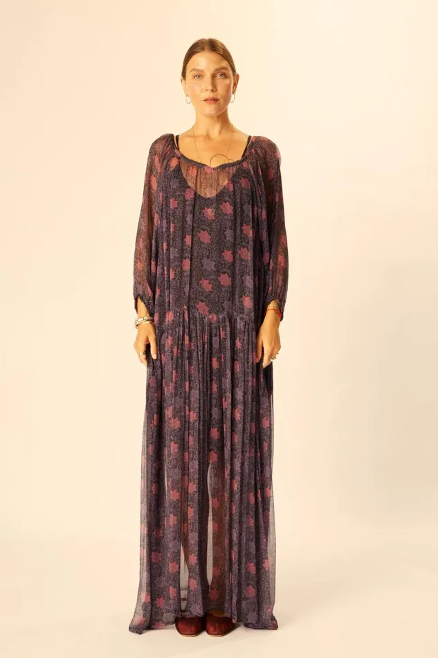 Natalie Martin LAINEY DRESS WITH SASH Snowflake Aubergine Shop Dresses