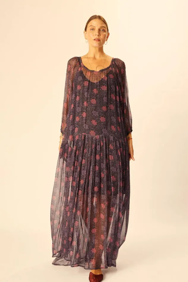 Natalie Martin LAINEY DRESS WITH SASH Snowflake Aubergine Shop Dresses