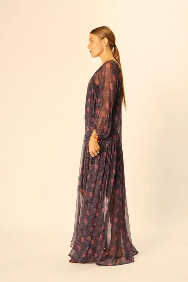 Natalie Martin LAINEY DRESS WITH SASH Snowflake Aubergine Shop Dresses