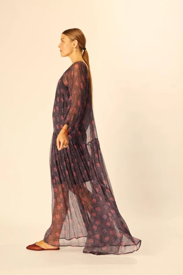 Natalie Martin LAINEY DRESS WITH SASH Snowflake Aubergine Shop Dresses