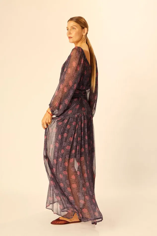 Natalie Martin LAINEY DRESS WITH SASH Snowflake Aubergine Shop Dresses