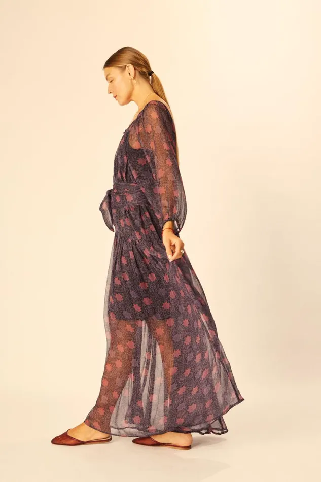 Natalie Martin LAINEY DRESS WITH SASH Snowflake Aubergine Shop Dresses