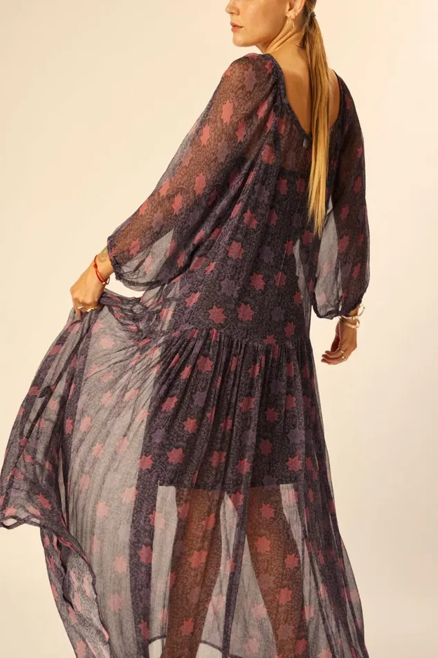 Natalie Martin LAINEY DRESS WITH SASH Snowflake Aubergine Shop Dresses