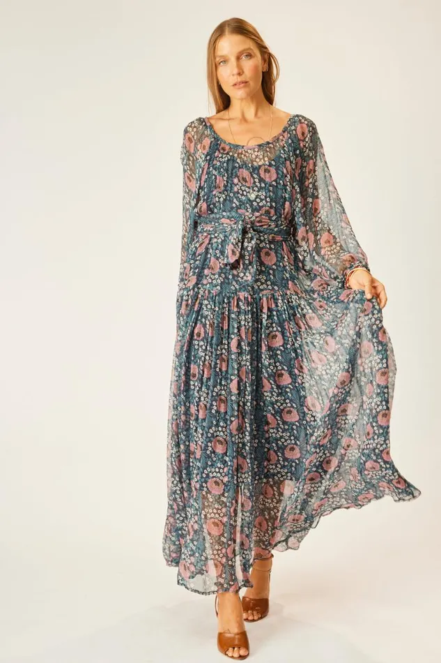 Natalie Martin LAINEY DRESS WITH SASH Vintage Flowers Indigo Shop Dresses